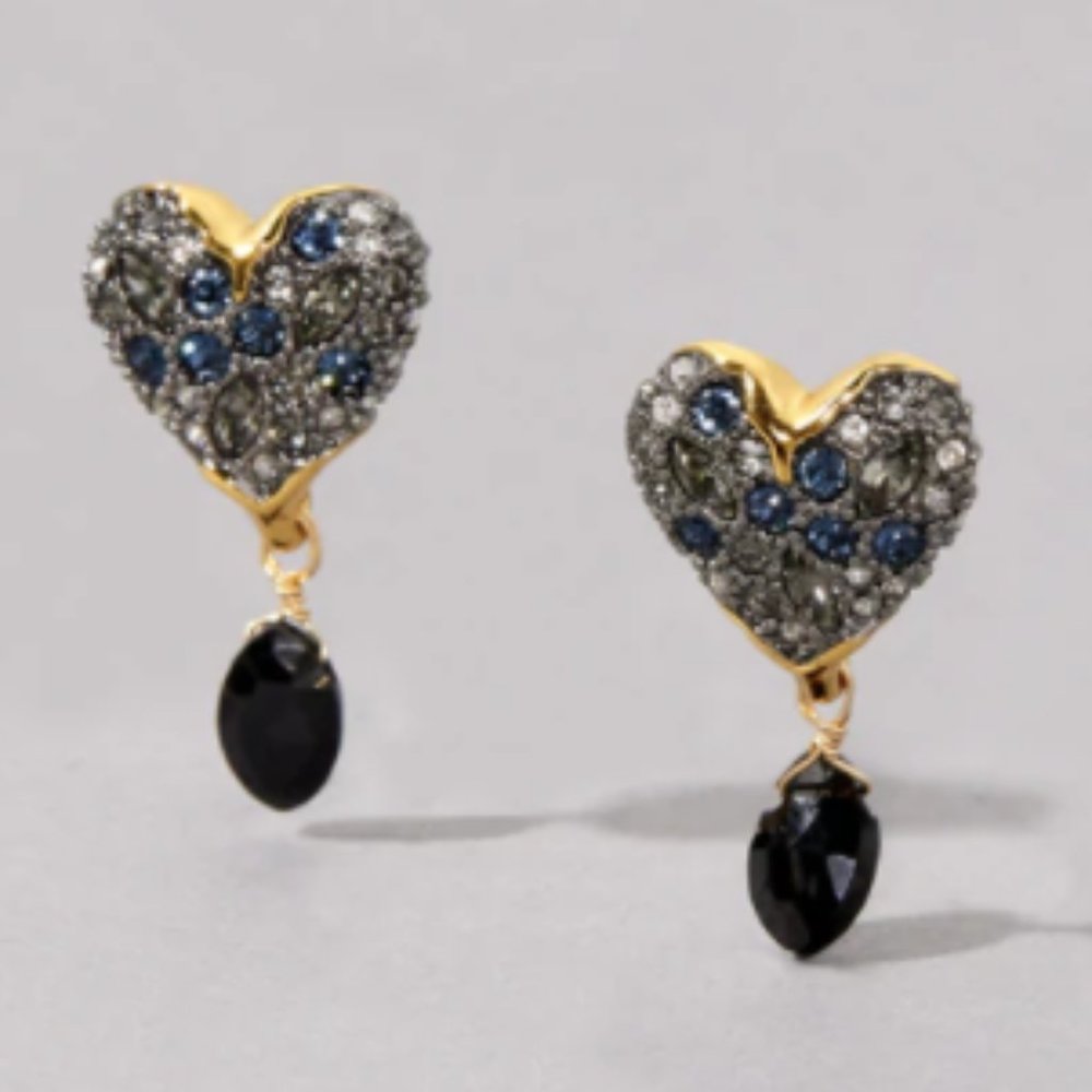Alexis Bittar | Solanales Crystal Heart Post Drop Earring with Black Spi…
